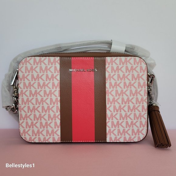 MICHAEL KORS Jet Set Medium Signature Logo Print Camera Bag-Geranium Multi - Picture 2 of 16